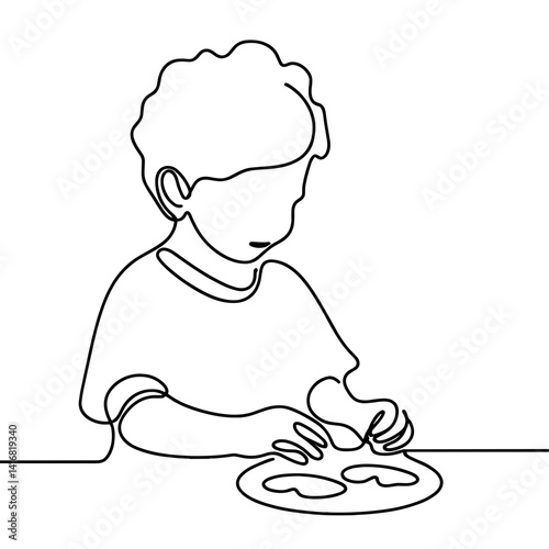 Boy making cookies in one line drawing