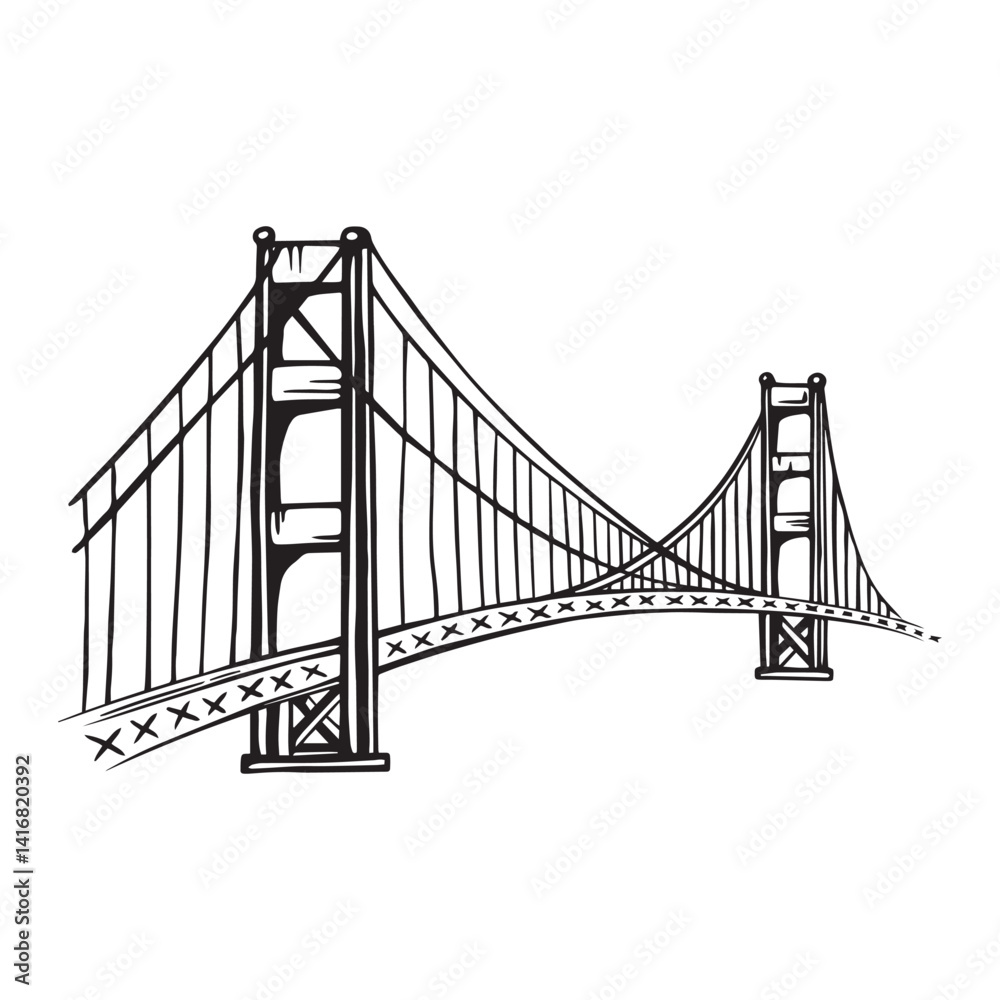 Fototapeta premium Golden Gate Bridge Vector illustration. Golden Gate Bridge vector in cartoon style isolated on white background
