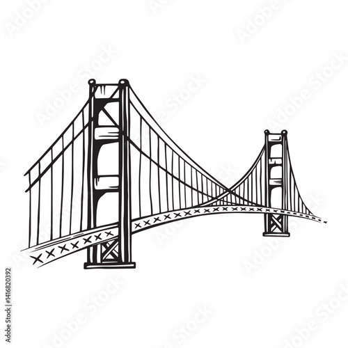 Golden Gate Bridge Vector illustration. Golden Gate Bridge vector in cartoon style isolated on white background