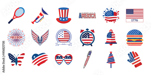 4th of July vector elements set. USA Independence day design collections