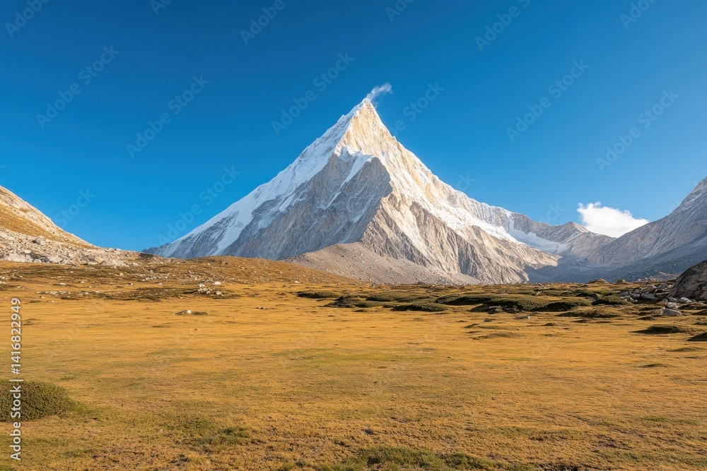Fototapeta premium Majestic mountain peak rises under a clear blue sky in a remote wilderness setting during daytime