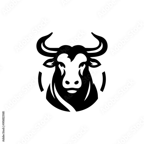 Powerful Bull Icon: A striking black and white illustration of a formidable bull, exuding strength and determination, rendered in a bold, minimalist style suitable for various branding applications.