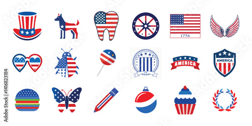 4th of July vector elements set. USA Independence day design collections