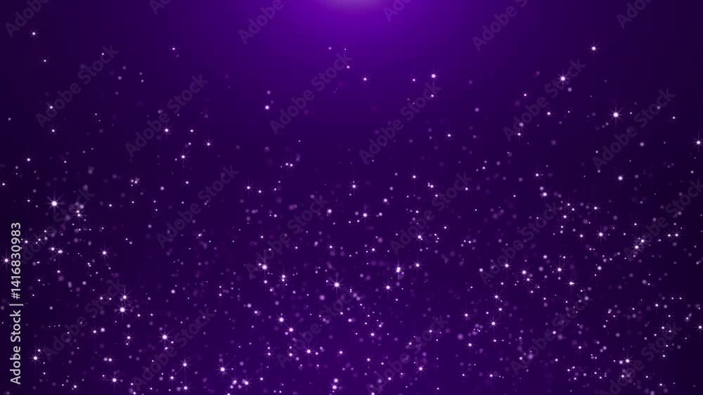 Abstract glowing particles falling shiny fairy twinkling stars and glitter. Magic sparkling purple rain. Background for holidays, new year and Christmas. seamless loop