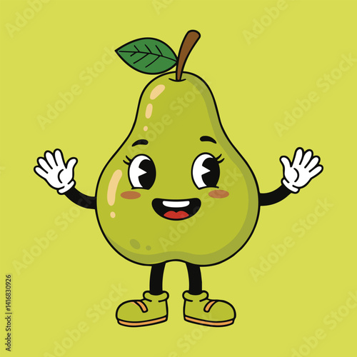 Retro Groovy Vintage Pear Fruit Mascot Vector