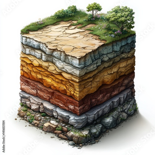 Flat geological layer cross-section. Generative AI