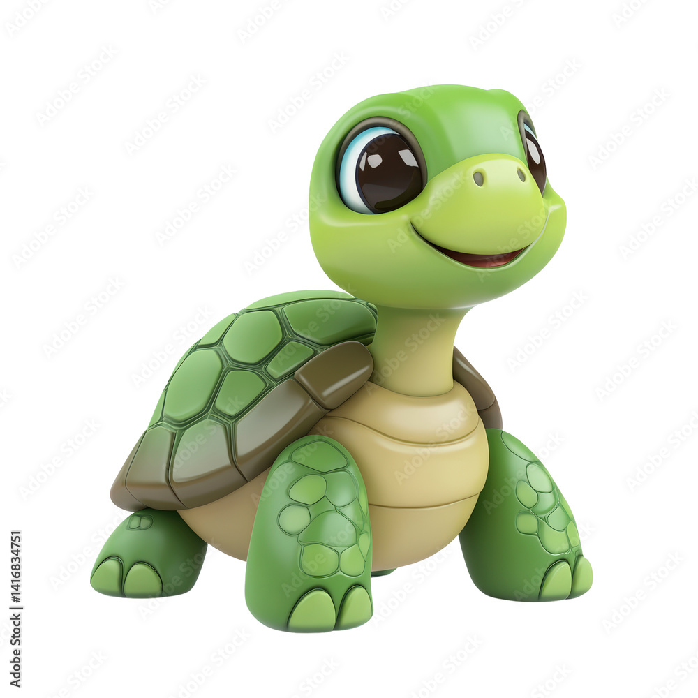 Fototapeta premium Cute Turtle toy: A captivating and adorable turtle, with bright expressive eyes and friendly smile, standing poised and ready for any fun or adventure. The image conveys simplicity, charm, and joy.