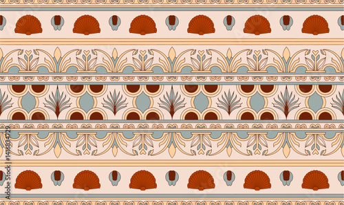 A colorful design with folk style seamless borders. Vector art illustration