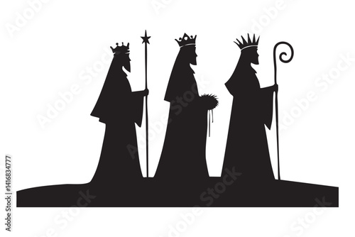 Three Wise Men Silhouette Illustration for Christmas Nativity Story