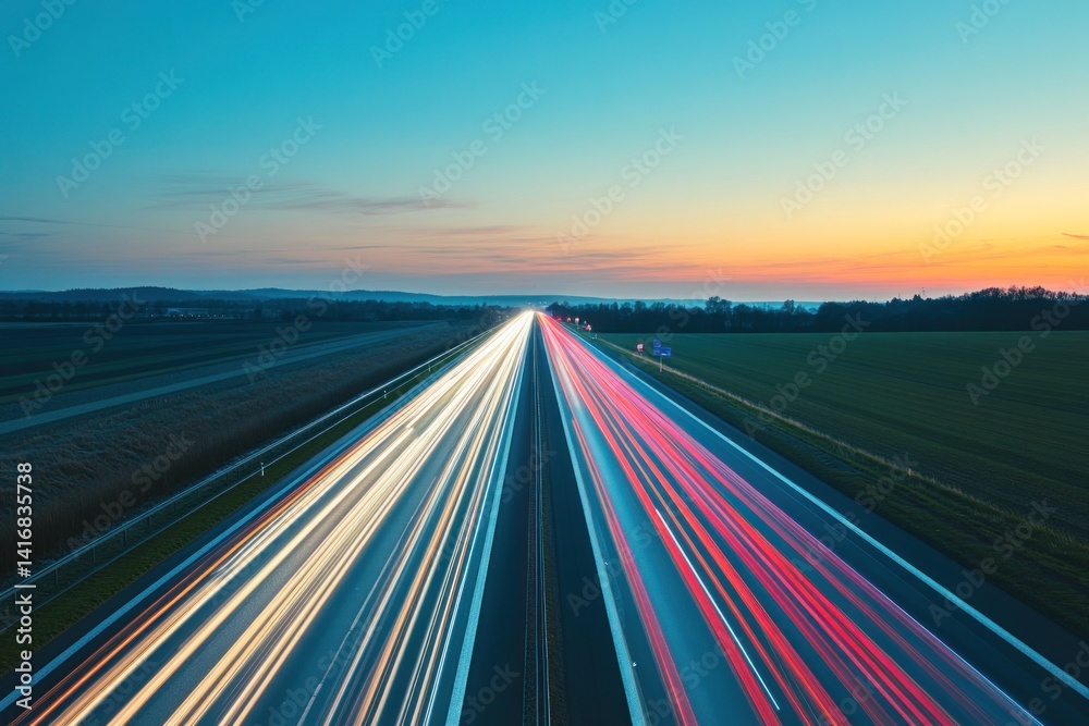 Obraz premium A long shot of the German autobahn at dawn