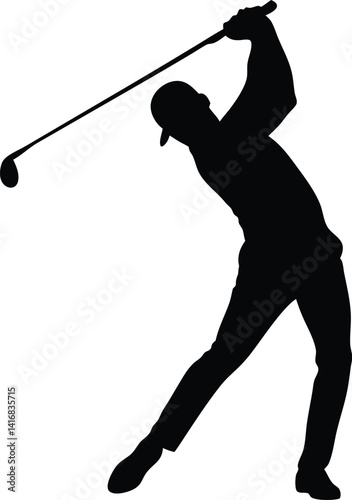 beginner golf player swinging awkwardly silhouette vector