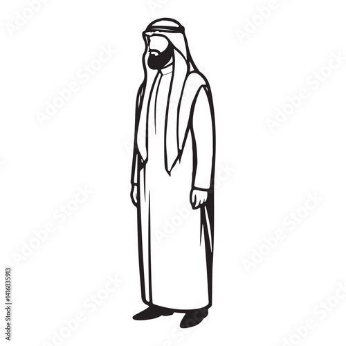 Standing Silhouette of Arab Man in Traditional Clothing Illustration