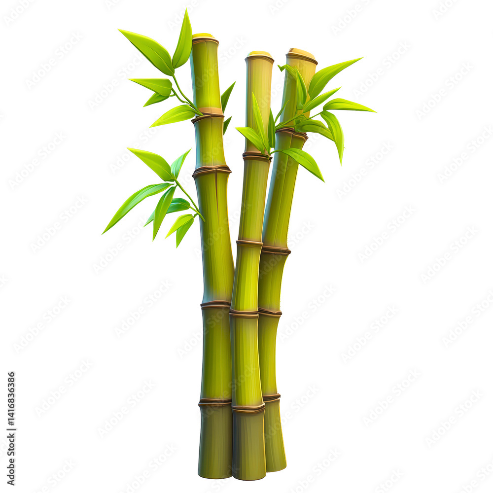 Obraz premium Bamboo Stalks: A cluster of vibrant green bamboo stalks, their smooth surfaces and intricate knots creating a captivating natural design. Their lush foliage provides a touch of verdant life.
