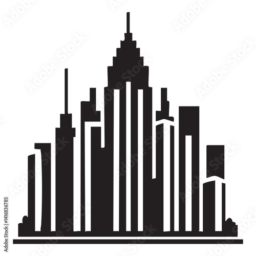 Vector Silhouette of Urban Skyline in Black and White