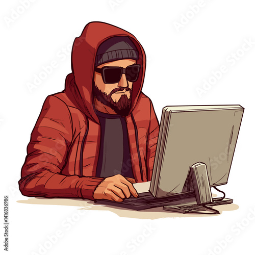 hacker working on laptop computer