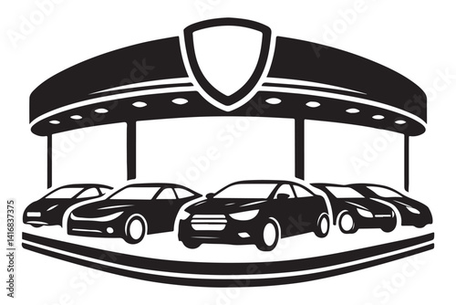 Automotive Dealership Silhouette Vector Offering Wide Range of Cars