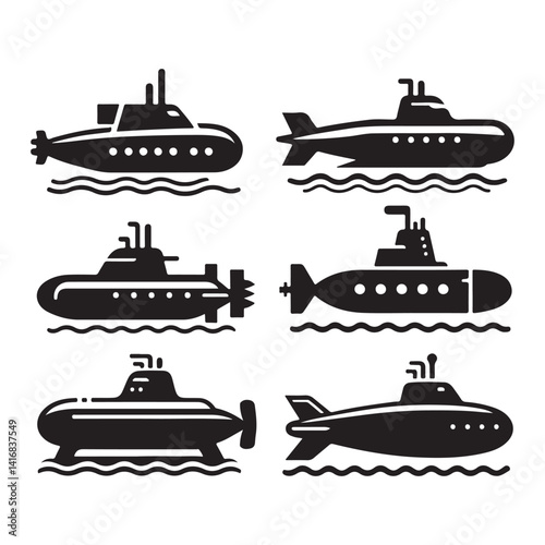 Submarine Illustration Vector Set Underwater Vessel Design Collection