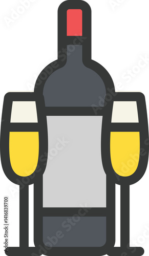 Wine Glass Bottle Filled Line Icon