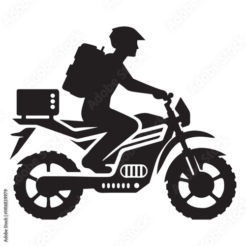 Motorcycle Food Delivery Silhouette Vector Illustration Fast and Convenient Service