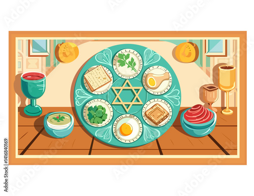 Traditional Passover Seder Plate with Symbolic Foods