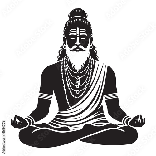 Silhouette of Meditating Hindu Sadhu Vector Art for Peace Seekers
