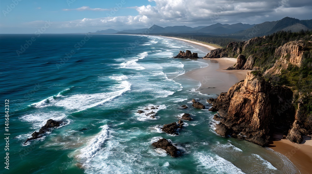 Fototapeta premium Coastal panorama with rocky shore