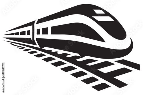 Modern High Speed Train Silhouette Illustration on Elevated Track