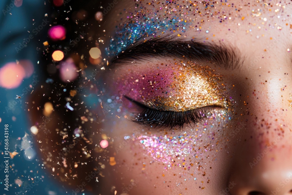 Vibrant festival makeup tutorial featuring bright colors and glitter in a stunning setting captured up close for creative inspiration
