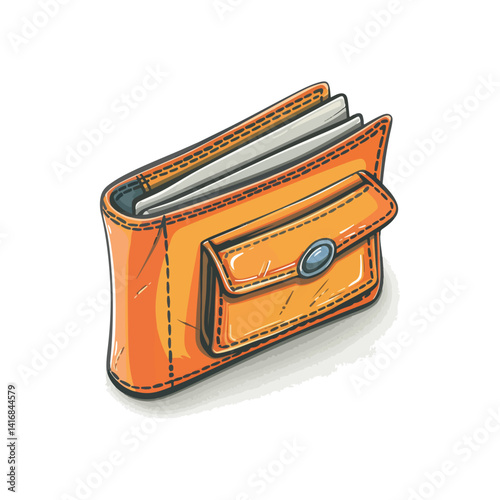 Orange Leather Wallet Illustration  Detailed Vector Graphic of a Classic Wallet