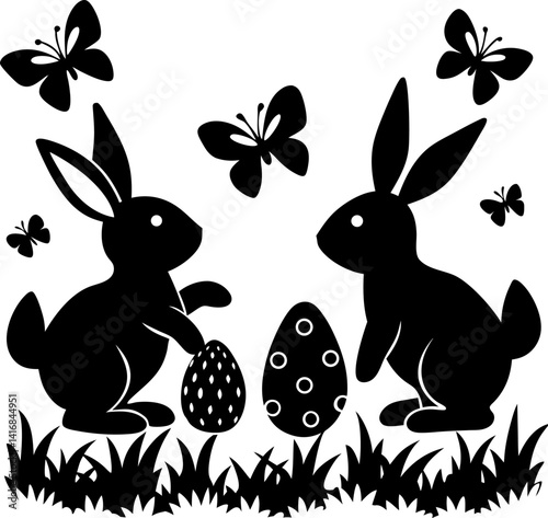 Abstract illustration bunny egg butterfly flower easter day silhouette