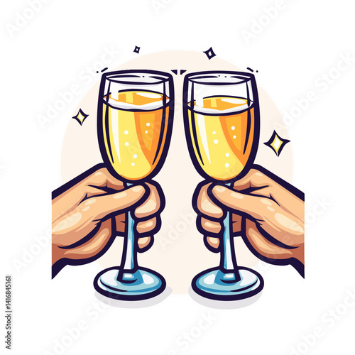 Cheers! Two Hands Toasting with Champagne Flutes A Festive Celebration Illustration