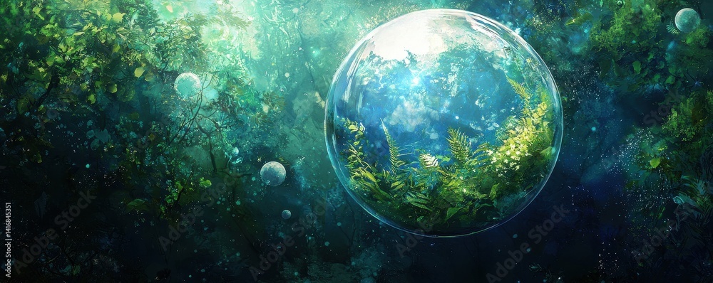 Enchanting Underwater World Lush Greenery Encapsulated in a Crystal Orb Aquatic Fantasy