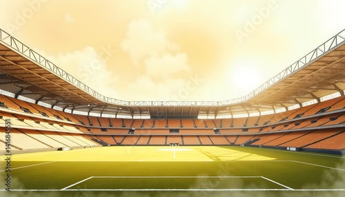 Obraz na płótnie Watercolor stadium illustration with a sunny atmosphere for sports journalist day celebration, postcard, copy space w salonie