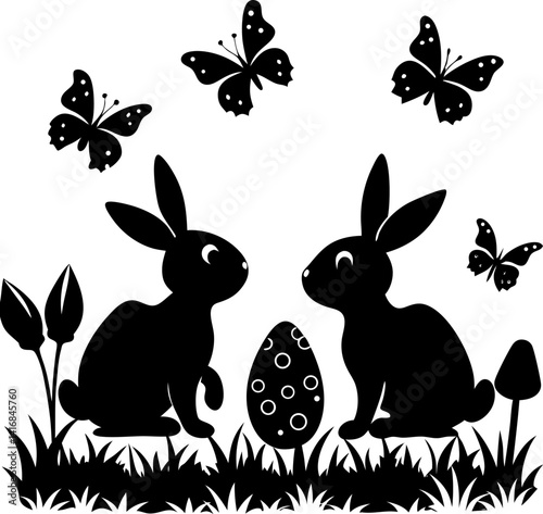 Abstract illustration bunny egg butterfly flower easter day silhouette