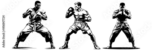 Fighter Vector Set – Martial Arts and Wrestling Pose Illustration

