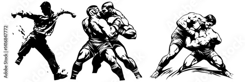 Fighter Vector Set – Martial Arts and Wrestling Pose Illustration

