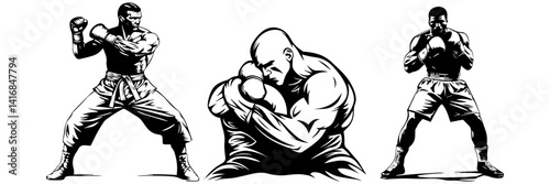 Fighter Vector Set – Martial Arts and Wrestling Pose Illustration

