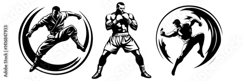 Fighter Vector Set – Martial Arts and Wrestling Pose Illustration

