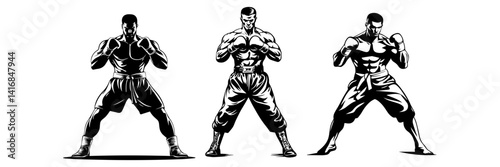 Fighter Vector Set – Martial Arts and Wrestling Pose Illustration


