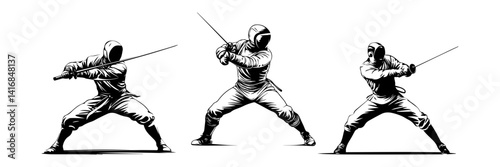 Martial Arts Swordfighters Vector – Fencing Action Set

