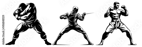 Martial Arts Swordfighters Vector – Fencing Action Set

