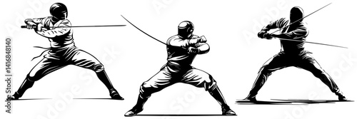 Martial Arts Swordfighters Vector – Fencing Action Set

