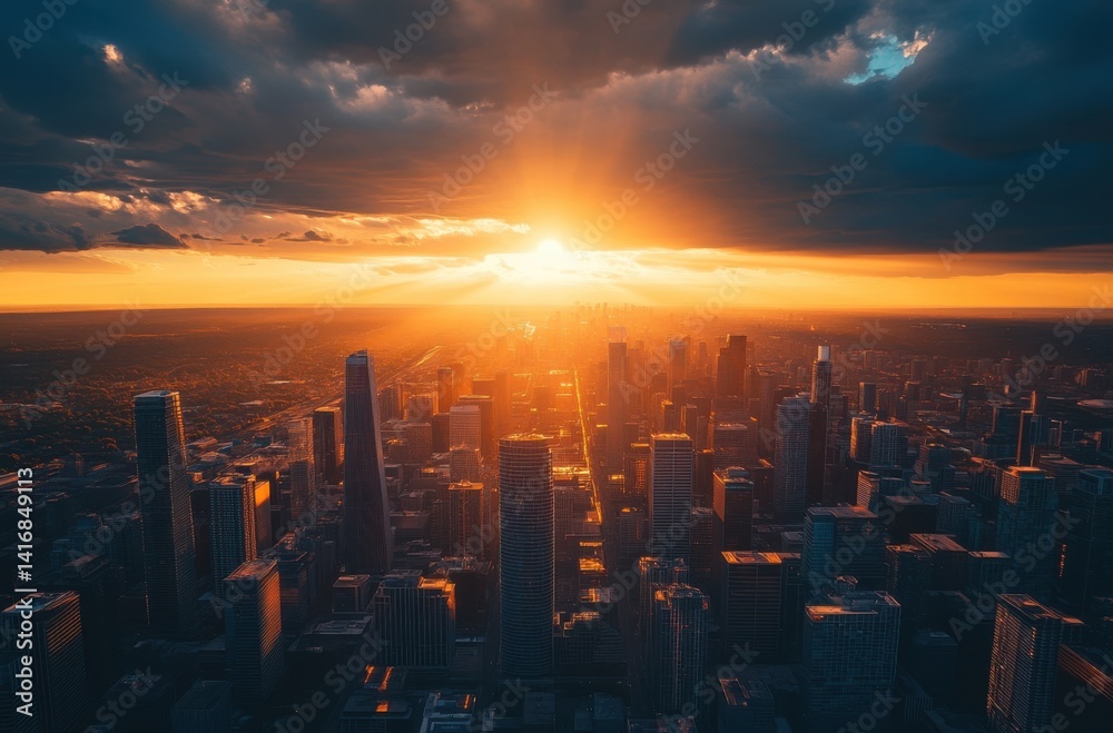 Fototapeta premium A breathtaking aerial view of a capital city at sunset,