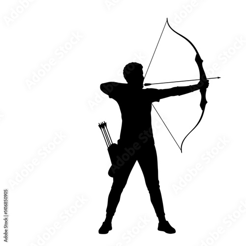 Silhouette of Archer Aiming Bow and Arrow Archery Sport Illustration