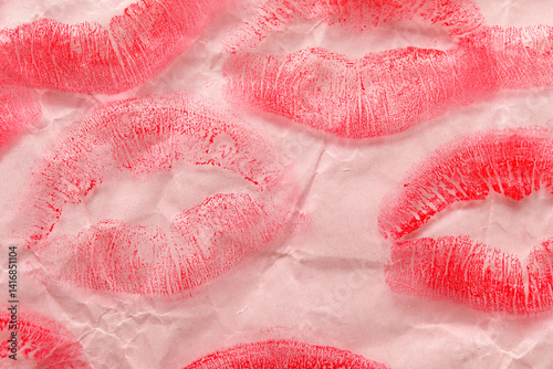 Lipstick kiss marks on pink...