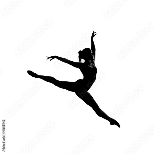 Elegant Ballerina Silhouette Graceful Leap in Black and White