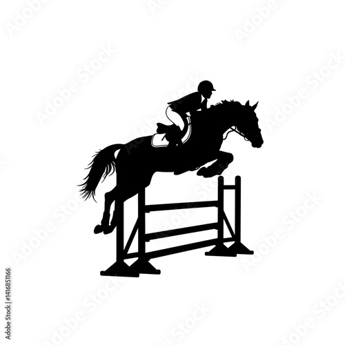 Silhouette of Horse and Rider Jumping a Fence Equestrian Art