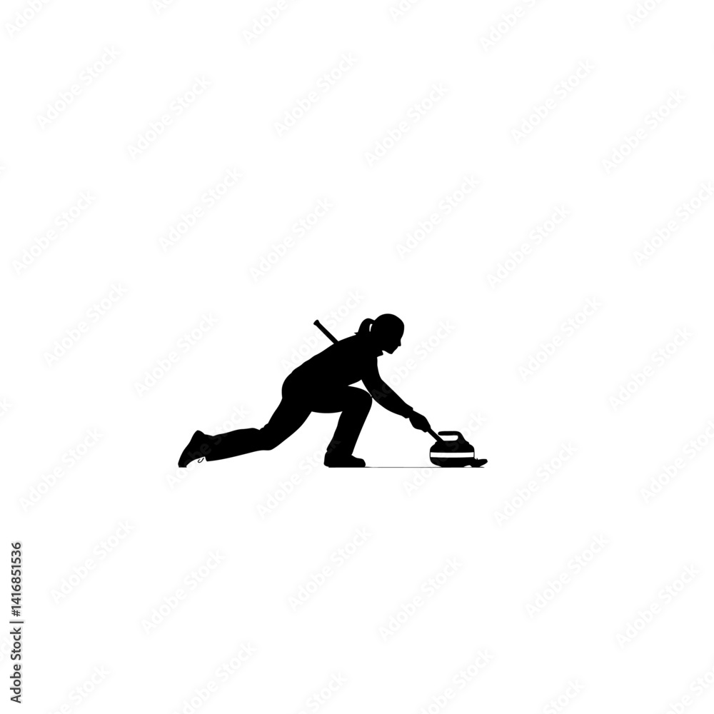 Curling Athlete Silhouette Dynamic Action Pose Illustration Curling Athlete Silhouette Dynamic Action Pose Illustration
