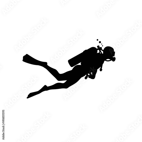 Silhouette of Scuba Diver Underwater Diving Illustration