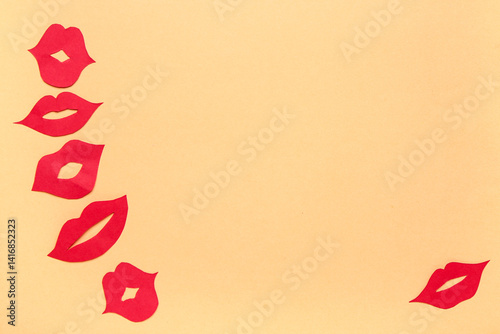 Frame made of red paper lip...